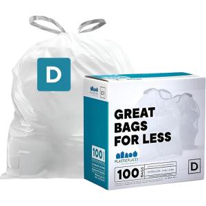 Plasticplace Trash Bags, Compatible with simplehuman Code D (200 Count) White Drawstring Garbage Liners 5.3 Gallon / 20 Liter, 15.75″ x 28″(White)