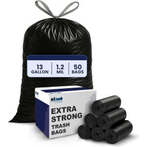 Plasticplace W13DSBKJR 13 Gallon Trash Bags │ 1.2 Mil │ (50 Count) Black Extra Tall Garbage Can Liners │ 24” x 31”(Black)